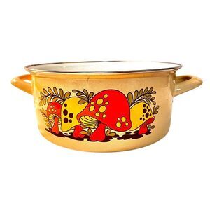 SEARS Vintage 1970s Merry Mushroom Harvest Gold Enamel Coated 10in Stock Pot